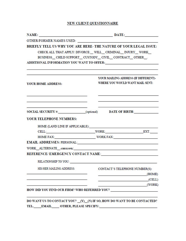 New Client Questionnaire
